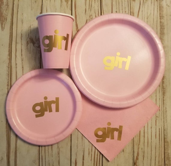 Girl baby shower, girl baby shower plates, cups, napkins, pink and gold baby shower, it's a girl, baby sprinkle, baby shower supplies, girl