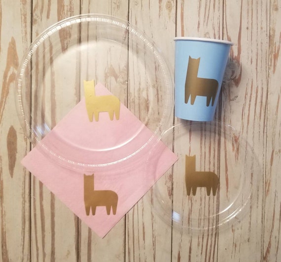 Llama plates, cups, napkins, llama gender reveal party, llama baby shower, llama birthday party, gender reveal party, alpaca baby shower