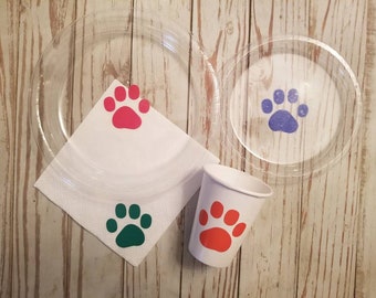 Puppy dog party plates, cups and napkins, puppy paw party, dog party first birthday, puppy birthday party, dog birthday, baby shower plates,