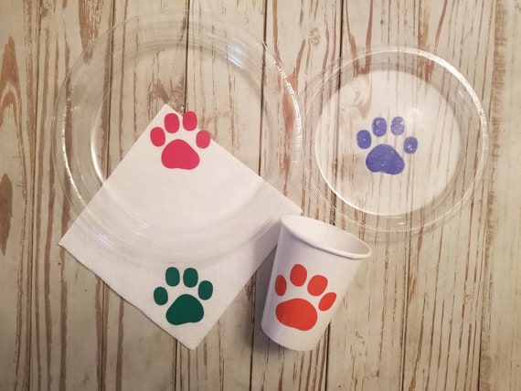 Puppy dog party plates, cups and napkins, puppy paw party, dog party first birthday, puppy birthday party, dog birthday, baby shower plates,