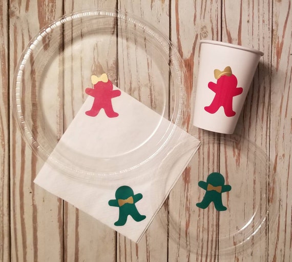 Gingerbread boy or girl gender reveal plates, cups, napkins, Christmas gender reveal party plates, cups and napkins, christmas baby shower