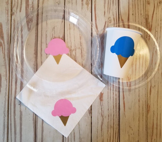 Ice cream gender reveal plates, cups and napkins, what's the scoop gender reveal, gender reveal plates, gender reveal cups, ice cream party