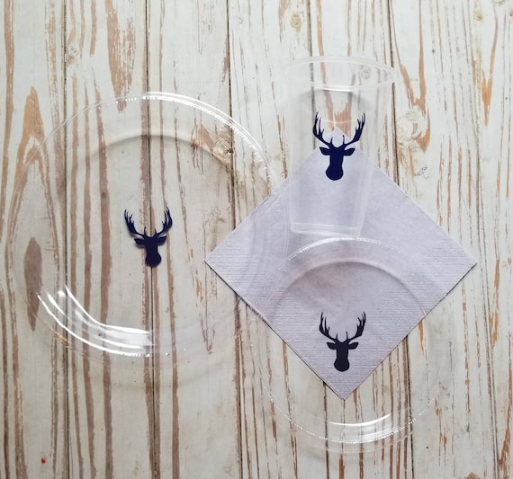 Boy Baby shower or gender reveal plates, buck baby  shower plates, deer birthday, baby boy shower plates, boy shower plates, buck or doe