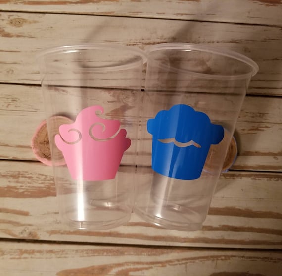 Cupcake or stud muffin gender reveal cups, gender reveal cups, first birthday cups, cupcake cups, baby shower cups, baby sprinkle cups,