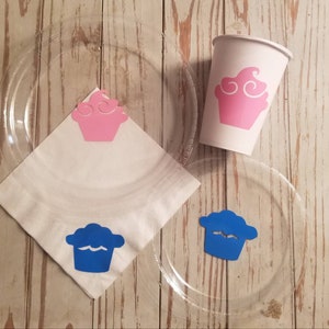 Cupcake or Stud Muffin gender reveal plates, cups, napkins, cupcake or stud muffin gender reveal, gender reveal plates, gender reveal party image 4