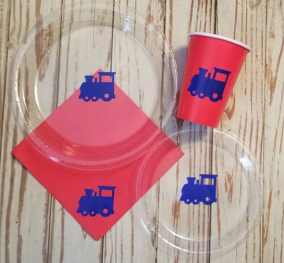 Train plates, cups and napkins, train birthday party, train first birthday plates, train party supplies, train decor, train  baby shower