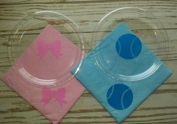 Baseball or bows gender reveal plates, cups and napkins, baseball or bows baby shower, baseball baby shower, bow baby shower, gender reveal