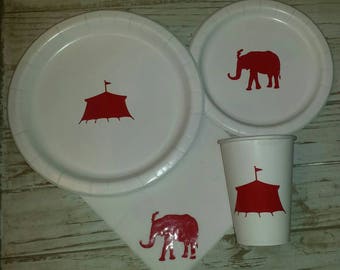 Circus party plates, cups, napkins, circus birthday plates, cups, napkins, circus birthday, circus party, elephant plates, carnival plates