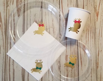 Christmas gender reveal plates, cups, napkins, buck or doe gender reveal plates, cups, napkins, holiday gender reveal, christmas baby shower