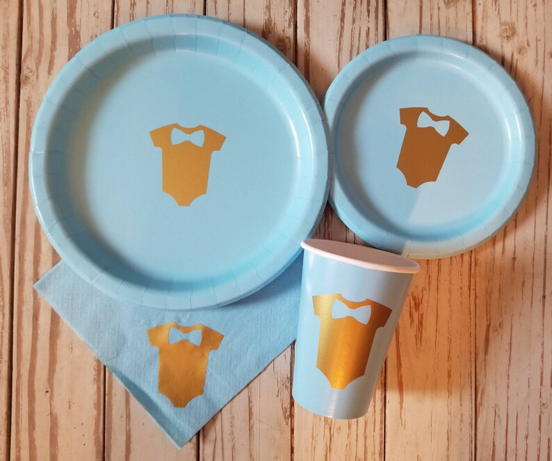 Bow Tie Baby Shower Plates Cups And Napkins Boy Image 0