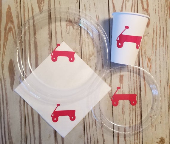 Little red wagon plates, cups and napkins, little red wagon birthday party, red wagon baby shower, red wagon party, first birthday party,