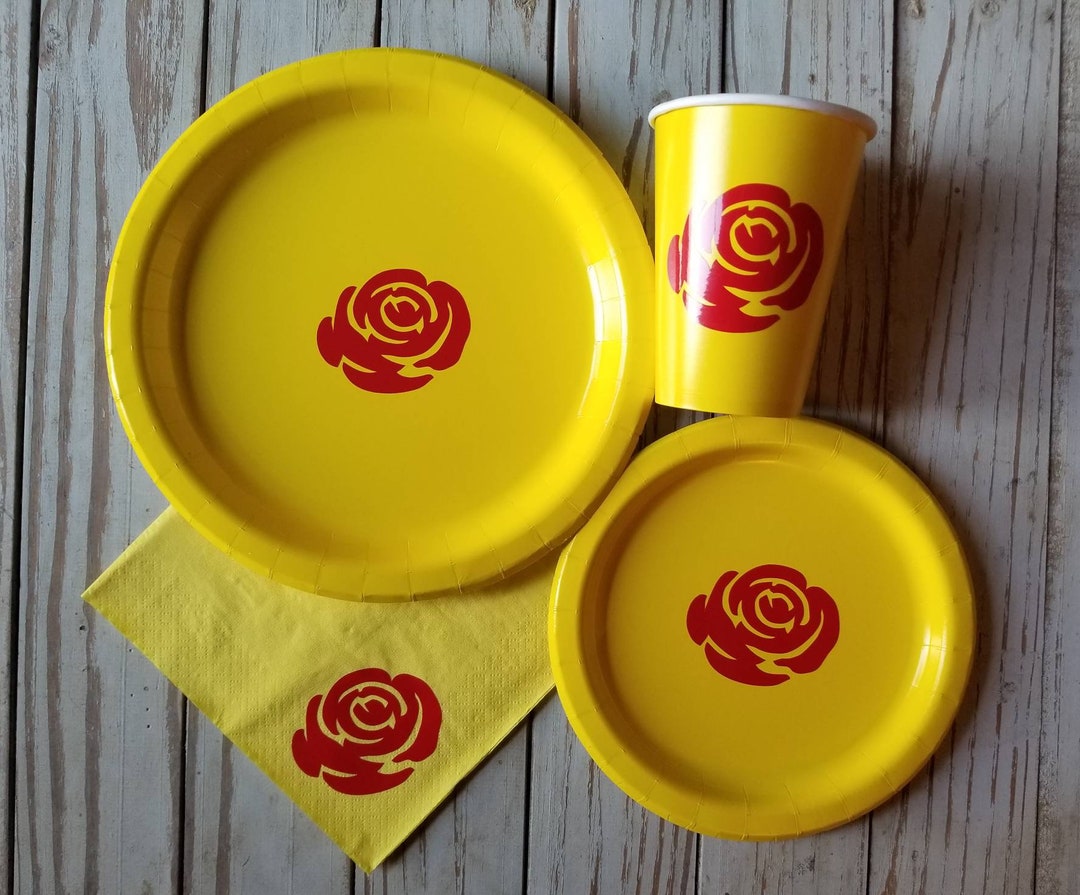Red Rose Party Plates, Cups and Napkins, Red Flower Plates, Princess
