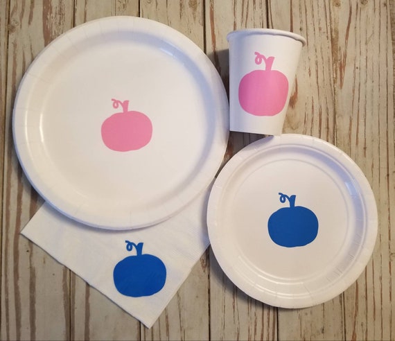 Pumpkin gender reveal plates, cups and napkins, pumpkin first birthday, fall gender reveal, harvest baby shower, pumpkin baby shower, party