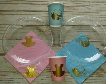 Touchdown or tutu gender reveal plates, cups and napkins, football baby shower, ballerina, It's a boy, It's a girl,  gender reveal party,