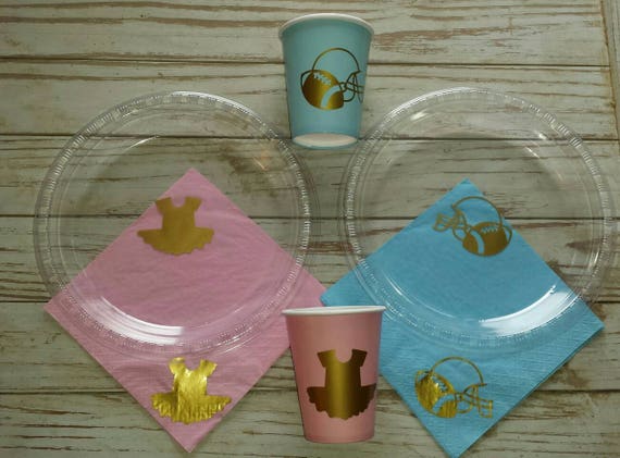 Touchdown or tutu gender reveal plates, cups and napkins, football baby shower, ballerina, It's a boy, It's a girl,  gender reveal party,