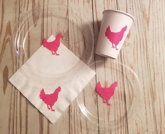 Chicken, hen party plates, cups, napkins, farm birthday party, First birthday party, chicken baby shower, farm baby shower, girl farm party