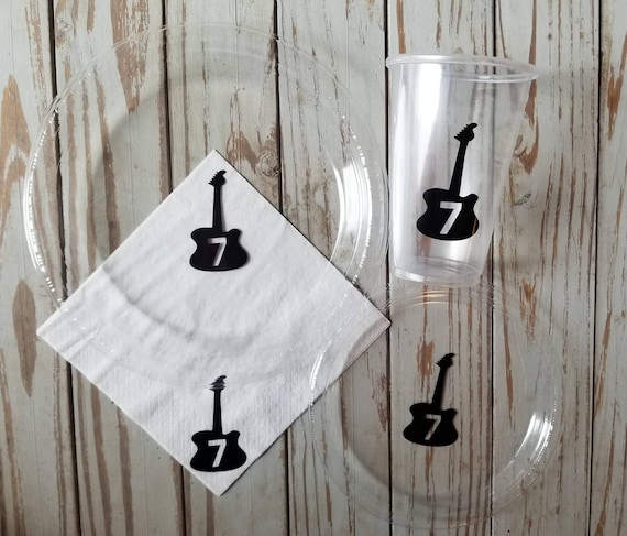 Guitar plates cups and napkins, rock and roll first birthday, guitar first birthday, music first birthday,  music party, guitar party,