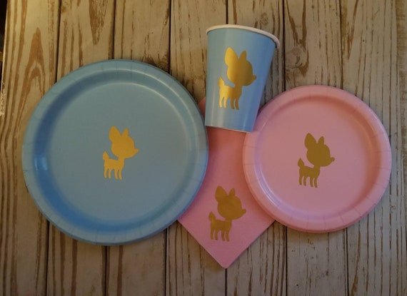 Fawn deer plates, cups and napkins, buck or doe gender reveal, woodland baby shower plates, cups, napkins, baby shower, little buck,