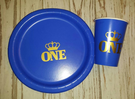 Royal prince blue and gold plates, cups, napkins, royal birthday plates, cups, royal first birthday, prince first birthday, royal party