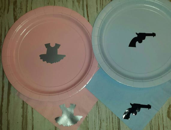 Rifles or Ruffles gender reveal plates, cups and napkins,  gender reveal party, ruffle baby shower plates, rifle baby shower,