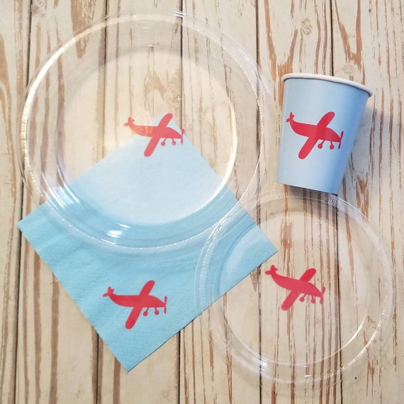 Airplane plates, cups and napkins, airplane baby shower, airplane first birthday, aviator party, little pilot, retirement plates, airplane