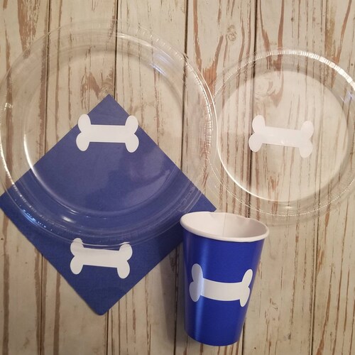 Durony 121 Pieces Blue Paw Print Party Supplies Dog Birthday Tablecloth