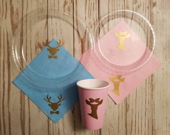 Buck or Doe gender reveal plates, cups, napkins, buck or doe gender reveal party, boy or girl, baby reveal, buck or doe, boy or girl cups,