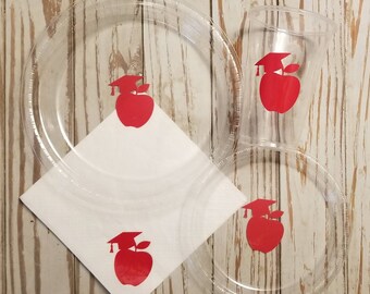 Teacher graduation plates, cups and napkins, education degree, new teacher graduation, education degree party, graduation party plates, cups