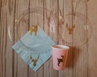 Buck or doe gender reveal plates, cups, napkins, gender reveal plates, cups, napkins, baby shower plates, cups, napkins, buck or doe party