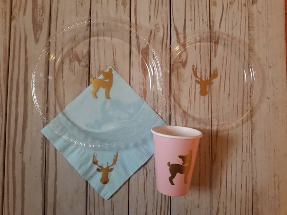 Buck or doe gender reveal plates, cups, napkins, gender reveal plates, cups, napkins, baby shower plates, cups, napkins, buck or doe party