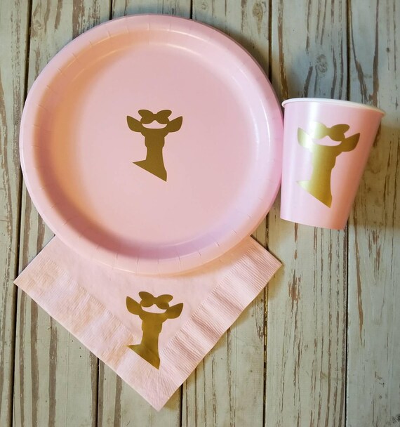 Buck or doe shower, baby girl shower, girl shower plates, girl shower napkins, girl shower cups, girl gender reveal, buck or doe, deer cups