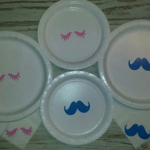 Lashes or stashes gender reveal plates, cups, napkins, lashes or stashes party supplies, baby shower, gender reveal plates, cup, napkins, PartyPack(PAPER)