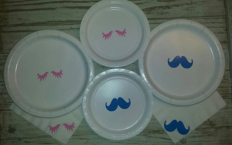 Lashes or stashes gender reveal plates, cups, napkins, lashes or stashes party supplies, baby shower, gender reveal plates, cup, napkins, PartyPack(PAPER)