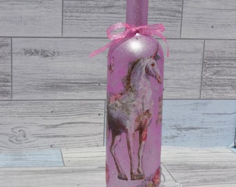 Magical Unicorn Wine Bottle with Fairy Lights - Hand-Painted Pink Decor - Unicorn Lovers Gift - Enchanted