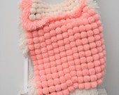 Baby Girl Blanket, Peach Baby Blanket, Pom Pom Blanket, New Baby Girl Gift, Baby Shower Gift, Baby Blanket, Christening Gift, Pram Blanket
