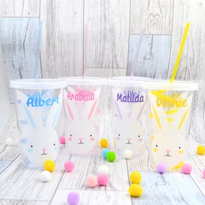 Personalised Easter Cup, Childrens Cup, Easter Drinking glass, Easter Bunny, Easter Gift, Easter Cup with Swirly straw