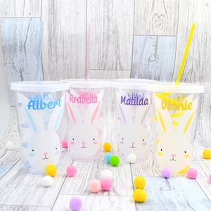 Tazza di Pasqua personalizzata, tazza per bambini, bicchiere di Pasqua, coniglietto di Pasqua, regalo di Pasqua, tazza di Pasqua con cannuccia a spirale