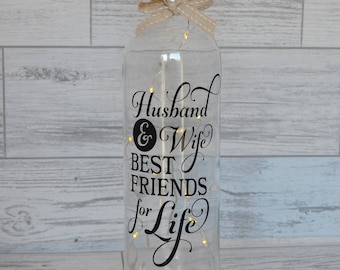 Wine Bottle Light, Decorative Wine Bottle, Wedding Gift, Anniversary Gift, Lighted Wine Bottle, Fairy Lights, Husband & Wife, New Home,