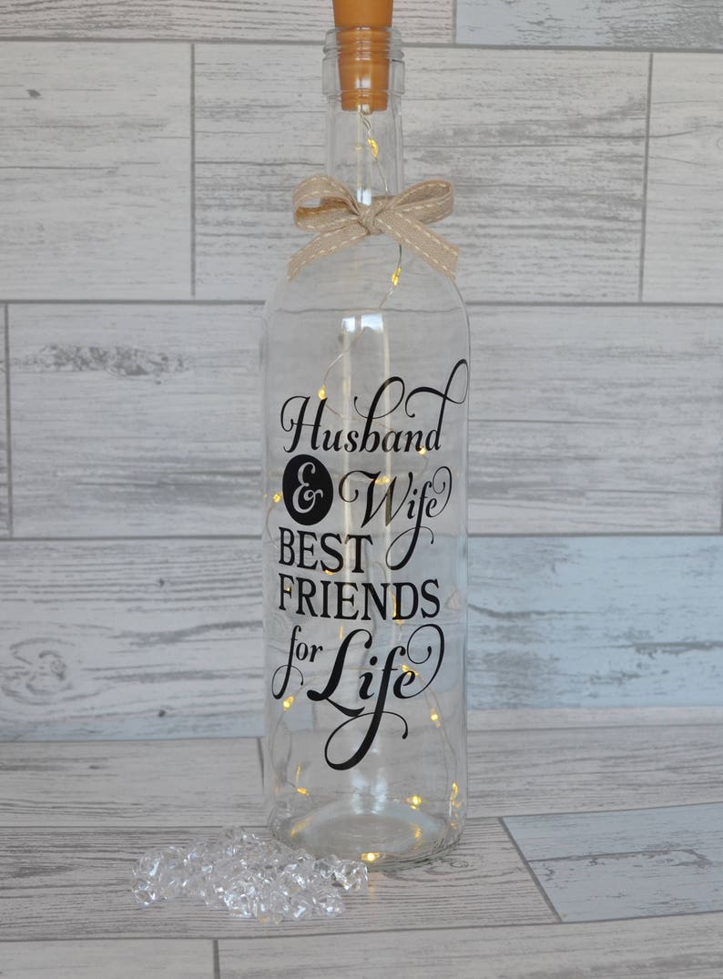 Wine Bottle Light, Decorative Wine Bottle, Wedding Gift, Anniversary Gift, Lighted Wine Bottle, Fairy Lights, Husband & Wife, New Home, image 1