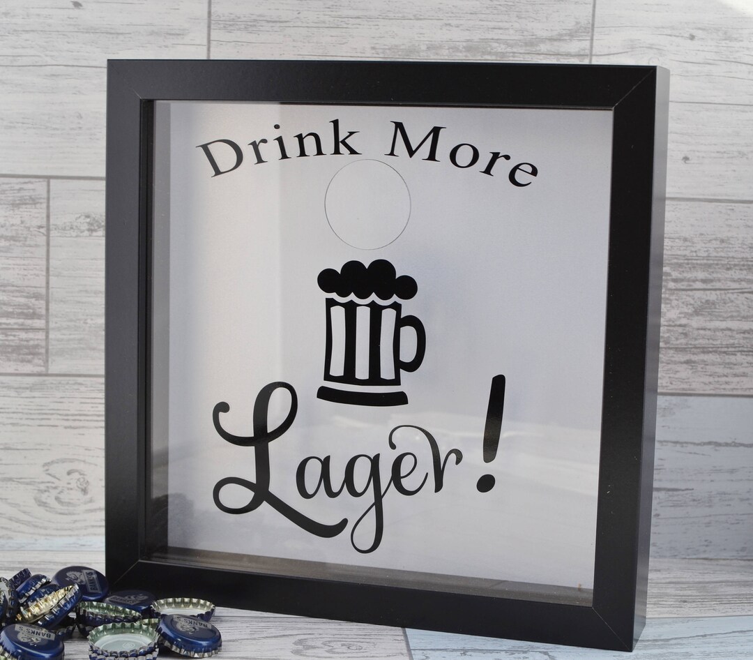 Alcohol Lager Gift for Him, Personalised Male Gift, Lager Cap Shadow Box, Lager Lover Gift