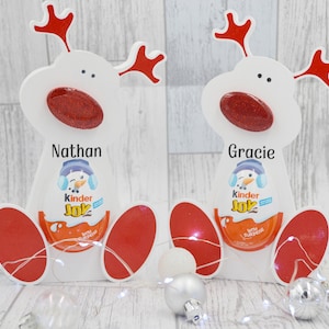 Personalized Reindeer Kinder Egg Holder - Christmas Holiday Decor and Gift - Christmas Kinder Egg Holder, Personalised Stocking Filler
