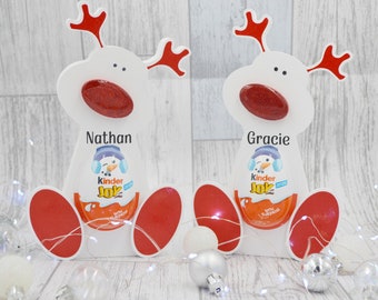 Personalized Reindeer Kinder Egg Holder - Christmas Holiday Decor and Gift - Christmas Kinder Egg Holder, Personalised Stocking Filler