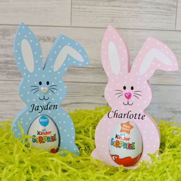 Conejito de Pascua personalizado, Conejo de Pascua, Portahuevos Kinder, Huevo crema, Decoración de Pascua, Regalo de Pascua, Portahuevos de Pascua, Regalo personalizado