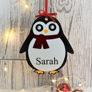 Personalised Penguin, Personalised Children&#39;s Christmas Decoration, Stocking Filler, Personalised Christmas Present, Acrylic Penguin