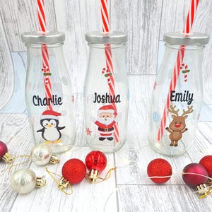 Personalized Christmas Milk Bottle with Name - Reindeer, Penguin, or Santa Design - Personalised - Stocking Filler