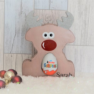 Personalised Reindeer, Kinder Egg Reindeer, Christmas Kinder Egg Holder, Personalised Stocking Filler, Personalised Christmas Present