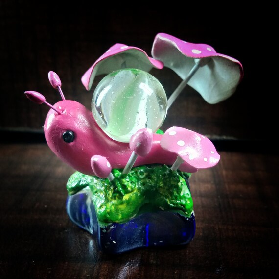 Snail clay figurine with marble pink clay snail sculpture Etsy