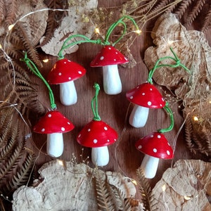 Red Clay Mushroom Ornament set of six, Cottagecore mushroom Valentine  decor gift, Handmade Mushroom toadstool figurine decor