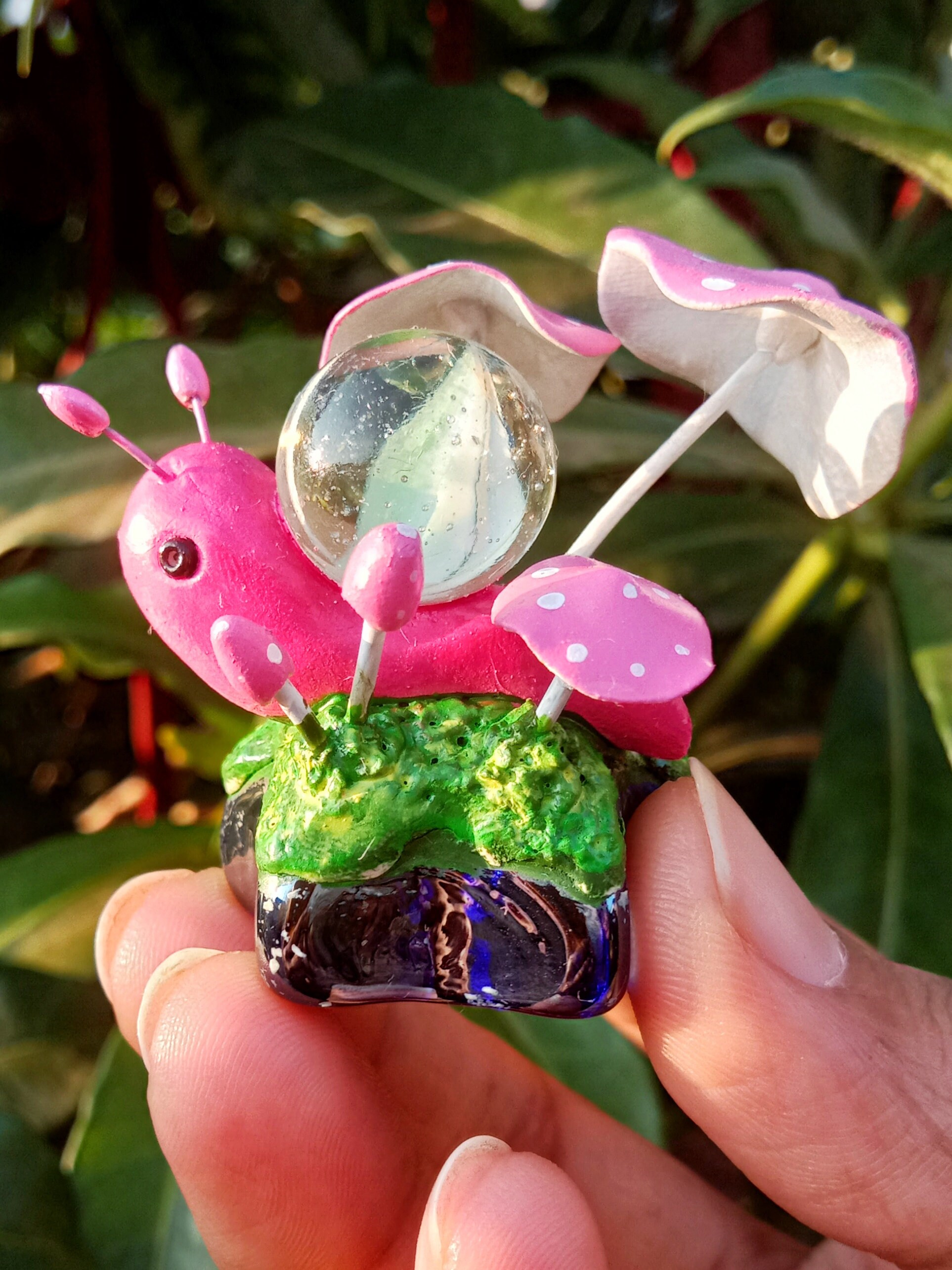 Snail clay figurine with marble pink clay snail sculpture Etsy