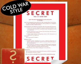 Cold War 1950s / 1960s style SECRET classified document top secret cover sheets printable PDF instant download downloadable printable print